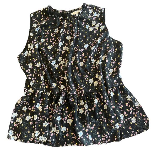 Loft Plus Wmn Sz 24 Ditsy Daisy Blouse Black With Gold Flecks Whimsy Layer Flow - Picture 1 of 8